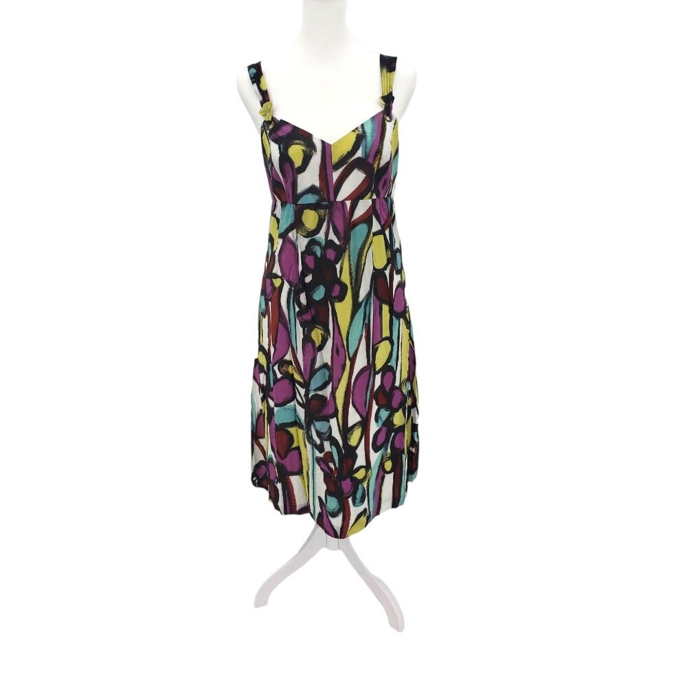Anthropologie Tabitha Floral Abstract Midi Dress Size 0 Artsy Feminine